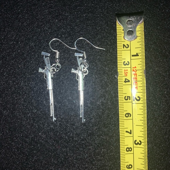 Handmade Rifle Silver Dangle Earrings - Picture 2 of 3